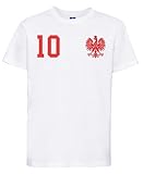 Polen Kinder T-Shirt Polska Trikot Personalisiert mit Wunschname + Nummer - Weiß 8 Jahre (118/128)