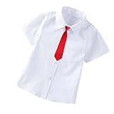 KODMNSW Jungen Hemd mit Krawatten 2-teilig Gentleman Sommerhemd Kurzarmhemd Klassisch Kurzarm Hemden Freizeithemd Stehkragenhemd für Teenager Jungs 2-14 Jahre Gutschein Weiß 5 J