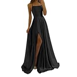 Ballkleider Off Shoulder Kleider Damen Lang Elegant Festkleider Hochzeit A-Linie Criss-Cross Satin Spaghetti Party Prom Maxi Dress Abendkleider Schlitz Brautk