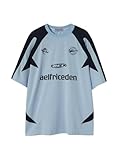 Aelfric Eden Herren Oversized Baseball Tshirt Damen Y2K T-Shirt Vintage Trikot Baggy Sommer Casual Shirt Racing Tee Hellblau, L