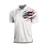Poloshirts für Herren, Golf, amerikanische Flagge, USA-Grafik, kurzärmelig, lustig, patriotisch, großer und hoher Kragen, C-weiß, XL