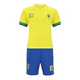 Blackshirt Company Unisex Kinder Brasilien Kinder Sport Trikot Set Fußball Wm Em Fan Zweiteiler Gelb Blau Sporttrikot Größe 116