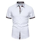 Freizeithemden Für Herren Regular Fit Leichte Atmungsaktiv Kurzarm Jugend Business Modern Mode Shirt Knopfleiste Klassisch Tops G-White XL