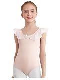 Linjinx Turnanzug Mädchen kurzarm Turnbody unifarbene Ballett Tanzbody mit Tutu Ballettrock kinder Ballettaufführungen outfit Rosa Trikot 170