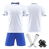 Generisch Trikot Kinder Personalisiert, Football Hause/Auswärts Fußballtrikot Für Herren Jungen Fussball Jersey Football Trikots Sportshirt Training Shorts Und Socken Set Football (L, White)