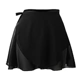 Ballettkleidung Damen Wickelrock Kurz Ballettrock Damen Chiffon Tanz Rock Verstellbare Taille Krawatten Gymnastik Ballettrock Tanzrock, atmungsaktiver Ballettrock für Damen(Schwarz)