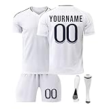 Personalisiertes Trikot Fussball Jungen, R.M Fußball Trikot Kinder Football Trainingsshirt Jersey, Heim/Auswärtstrikot Fussball Trikot mit T-Shirt Shorts und Socken S