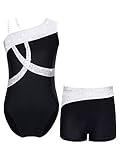 iEFiEL Mädchen Einhörner Turnanzug Glänzend Gymnastik Leotard Kinder Kleidung Set Ballett Trikot Tanz Kostüme mit Überkreuzte Träger X Weiß 158-164