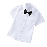 KODMNSW Jungen Hemd mit Fliege 2-teilig Gentleman Sommerhemd Einfarbig Kurzarmhemd Kurzarm Hemden Freizeithemd Sommer Oberteil für Teenager Jungs 2-14 Jahre Gutschein Weiß 14 J