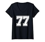 Damen Nummer 77 T-Shirt Baseball Fußball Geburtstag T-Shirt mit V