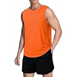 meioro Herren Mesh Tank Top, Schnell Trocknende Atmungsaktives Tanktop Muscle Activewear Tops, Sport Rundhals T-Shirt Männer Sommer Gym Workout Weste Atmungsaktives Training Shirt(Orange,XL)