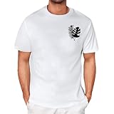 T-Shirts für Herren Kurzarm Rundhals Top Locker Tee Sommer Atmungsaktiv Oberteile Baumwolle Freizeitshirt Basicshirts Grafikdruck Hemd Sportshirt Streetwear(#A White,L)