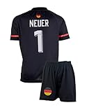 Mefstone Deutschland Neuer Kinder Trikot für Kinder, 2024 Football, Komm mit Shorts (Schwarz,neu,152)