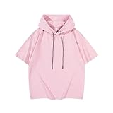 BERCIELY Kapuzenpullover Herren Leichte Weich Atmungsaktiv Laufshirt Casual Mode Einfarbig Kurzarm Draussen Sandstrand Workout Sportshirt I-Pink 3XL