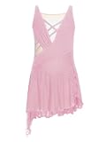 TiaoBug Mädchen Eiskunstlauf Kleid Ärmelloses Kürkleid Strasssteine Mesh Spleiß Tanzkleid mit Slip und Röckchen Asymerische Tanzbekleidung Rosa 110-116
