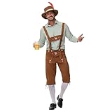 Lederhose Herren Kniebund Trachtenhose Herren Stoff Veloursleder Trachtenlederhose inkl. Hosenträger Original Lederhosen Bayerische Trachten Hose Bequem & Robust Trachtenhosen für Oktob