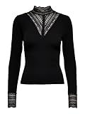 ONLY Damen Onltilde L/S High Neck Lace Top JRS Noos Langarmshirt, Black/Detail:Black Lace, L EU