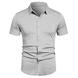 Kurzarm Herren Regular Fit Mode Knopfleiste Hemd Temperament Trend Klassisch Leinenhemd Leichte Komfortabel Atmungsaktiv Casual Shirt G-Light Grey 3XL