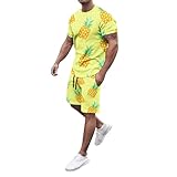 Jogginganzug Herren Basic Passform Freizeitanzug 2 Teiliges Outfit Hawaii Kostüm Stretch Atmungsaktiv Set T-Shirt + Kurze Hose Sets Sportstyle Running O