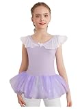 Riismen Mädchen Turnanzug Kurzarm Gymnastikanzug Unifarbene Turnbody mit Tüll-tutu-rock Ballett Tanzbody Kinder Tanzkleidung Lavendel Trikot & Rock 134-140