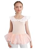 Kvysinly Mädchen slim fit Turnanzug unifarbene Ballett Tanzbody Kurzarm tanzbody mit Tüllrock kinder Gymnastikanzug Tanzkostüm Rosa Trikot & Rock 98-104