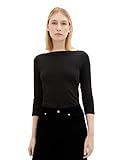 TOM TAILOR Damen Basic T-Shirt mit 3/4-Arm, 14482 - Deep Black, L