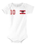 Kinder Baby Strampler Shirt Österreich Trikot personalisiert mit Wunschname + Nummer - Weiß 12-18 M