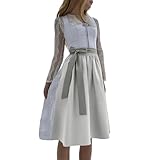 Trachtenkleid Damen Elegant Dirndl Damen Grosse Grössen Lang Dirndlkleid mit Dirndlschürzen Silber Dirndelkleider Trachtenrock Tracht Bierfest Outfit Trachtenmode Dirndl-Komplettsets für Oktob