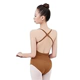 JTKSSCS Ballett Trikot Damen Ballett-Übungskleidung for Erwachsene, Kunsttest, Sling-Halter, Schwimmen, einteilig, Tanz-Übungskleidung for Kinder, Crossback-Balletttrikots(Coffee,3XL)