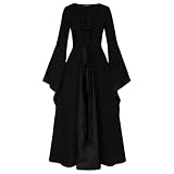 MODSGUE Mittelalterliches Kleid mit Langen Ärmeln, Renaissance-Kleid für Damen, Bauern-Chemise, Karneval Oktoberfest Kostüm, Fee,Basic,Gothic-Kleid, N