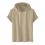 BERCIELY Kapuzenpullover Herren Leichte Weich Atmungsaktiv Laufshirt Draussen Sandstrand Workout Sportshirt Casual Mode Einfarbig Kurzarm K-Khaki S