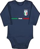 Baby Body langarm Mädchen Junge - 2024 Fussball EM Fanartikel - Italien Trikot Wappen | Italia mit Stolz | Italienisches Fan-Motiv - 3/6 Monate - Navy Blau - europameisterschaft italy strampler w