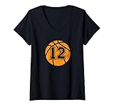 Damen Basketballspieler #12 Basketball Mama Papa Trikot Nummer 12 T-Shirt mit V
