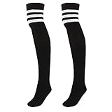 Faletony Overknee Strümpfe Kniestrümpfe gestreifte Sportsocken College Cheerleader Kostüm Baumwollstrümpfe Overknees (as3, numeric, numeric_39, numeric_43, regular, regular, Weißer Streifen schwarz)