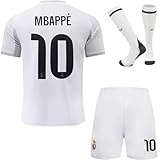 KISRAS R.Madrid #10 Mbappe 2025/2026 Heim Trikot Shorts und Socken Kinder und Jugend Größe (Weiß,26)