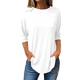 Damen Oberteile Tshirt Damen 3/4 Arm Oversize Bluse 3/4 Arm T Shirts Damen Sommer Shirt Damen 3/4 Arm Bund Wanderblusen Damen 3/4 Arm Oberteil Shirt XXL Damen 3/4 Arm T-Shirt Weiß 2XL