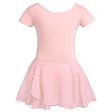 zffriction Kinder Ballettkleidung Mädchen Ballettkleid Baumwolle Kurzarm Ballettanzug Mädchen Tanzkleid Balletttrikot mit Glitzerndes Chiffon Rock Tütü 2-11 J
