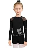 Hansber Ballettanz Trikot Für Mädchen Fleece-turnanzug Mit Kurzen Hosen Elastischer Eiskunstlaufanzug Für Wettkämpfe Ein Schwarzer 122-128