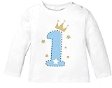 MoonWorks® Baby Langarm-Shirt 1. Geburtstag Zahl 1 BZW. 2 mit Krone Sternen Geburtstagsshirt Bio-Baumwolle 1 weiß/blau 92/98 (16-24-Monate)