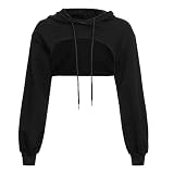 CNNBYYDS Crop Hoodie Damen Pullover Sehr Kurz Sweatshirts Bauchfrei Kapuzenpullover Langarm Kurz Hoodies Pulli Rundkragen Cut-Out Shirts mit Kapuze Vintage Streetwear Y2K C