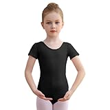 DGSHIRLDJO Ballettanzug Mädchen Kinder Ballett Trikot Baumwolle kurze Ärmel Ballett Body TanzBody Turnanzug Gymnastikanzug für Kinder Damen Größe 110-160 (schwarz, 140)