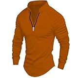 Langarm T-Shirt Herren Leichte Casual Atmungsaktiv Basic Shirt Draussen Workout Klassisch Einfarbig Mode T-Shirts G-Caramel L