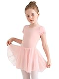 Eisnnu Kinder Ballettkleidung Mädchen Baumwolle Kurzarm Tanzkleid mädchen Ballettrock Balletttrikot Ballettanzug mit Chiffon Rock Tütü 2-11 J