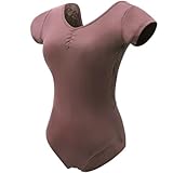 GSCLZ Frauen Ballett Trikots Backless Spitze Splice Tanz Trikots Kurzarm Gymnastic Trikots Erwachsene Yoga Ballett Tanz Body FüR Ballett Gymnastik(Brown,L Height 165-170cm)