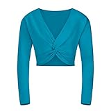 tanzmuster ® Kinder Ballett Langarm Top - Mia - mit Twist (Wickeloptik) - aus sehr weichem und festem Baumwollstoff - in Petrol, Größe:128/134