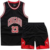 DaceStar Basketball Kinder Trikot 2 Stücke,Jungen Basketball Trikot Kinder,Schwarz Basketball Kleidung Kinder,Basketball Kinder Kleidung Jungs,Basketball Jersey + Basketball Shorts Kinder(XL)