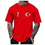 Generisch Türkei T-Shirt Paris Spiele Türkiye Trikot Fußball Shirt Herren Paris Sommerspiele Fanartikel Fans Outfit Türkei Flagge Shirt Türk Bayragi Ay Yildiz T-Shirt(Red, XL)#07