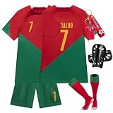 Fußball Trikot Set für Kinder, Trikot Nr.7 Fussball Jersey Set Hause/Auswärts Fußballtrikot für Kinder Schnell Trocknendes Atmungsaktives Fußballtrikot mit Fußball-T-Shirt, Shorts und Sock