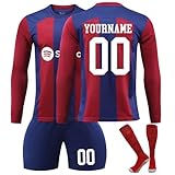 Personalisiert Fussball Trikot Kinder 2025/2026 Langarm Trikotset Home/Away Fußball Trikot DIY Name Nummer T-Shirt und Shorts Socken für Jungen Fussball Geschenke Jung