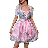 Dirndlkleid Damen Kurz Dirndl für Damen Mode Trachtenkleid mit Spitzenschürze Bayerisches Dirndelkleider Trachtenrock Bestickt Tracht Outfit Dirndl-Komplettsets Trachtenmode für Oktob